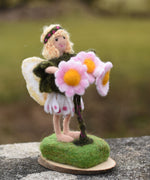 A Daisy flower fairy made using The Makerss Official Flower Fairies Daisy Fairy Needle Felt Kit.