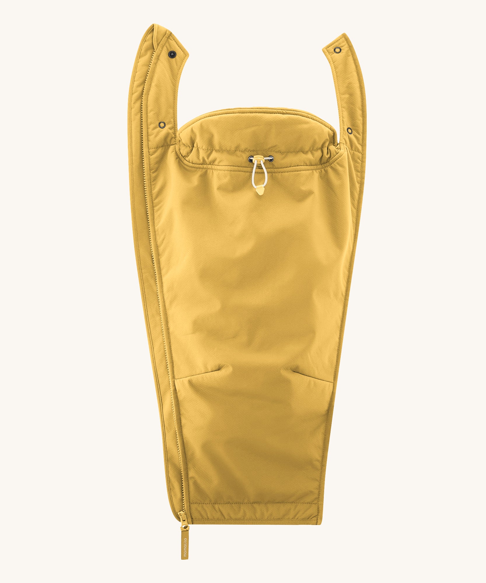 The babywearing insert from the Mamalila Allweather Cosy Allrounder Babywearing Jacket in a Mustard yellow colour shown on it's own.