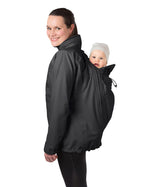 A person wearing the Mamalila Outdoor Explorer Babywearing Jacket - Black