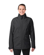 A person wearing the Mamalila Outdoor Explorer Babywearing Jacket - Black