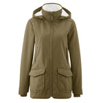 Mamalila eco-friendly womens allweather baby wearing jacket in khaki green on a white background