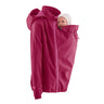 Mamalila Softshell Berry Babywearing & Maternity Jacket worn with baby with front babycarrying panel on a white background