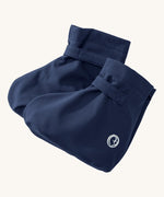 Mamalila softshell booties in navy/ice blue available at Babipur. A dark blue water resistant baby shoe with a velcro tab for a easy fit