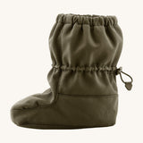 Side image of the Mamalila toddler allrounder winter booties in the khaki green colour available at Babipur showing the elasticated ankle cuff detail