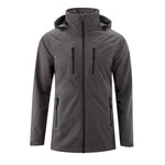 Mamalila Shelter Men's Babywearing Rain Jacket in Anthracite. Front view of this men's technical babywearing rain coat without the baby carrier insert. White background 
