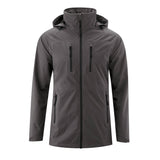Mamalila Shelter Men's Babywearing Rain Jacket in Anthracite. Front view of this men's technical babywearing rain coat without the baby carrier insert. White background 