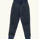 Maxomorra GOTS certified cotton kids dark jogger pants with side pockets, A wide stretchy waistband with an adjustable drawstring