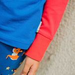 A close up of the sleeves on the Maxomorra Reindeer Raglan Long Sleeve Top. 