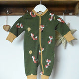 Maxomorra Fox Organic Cotton zip up Babygrow on a hanger. 