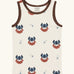 Maxomorra kids vikings organic cotton vest. Light coloured sleeveless vest top with repeat viking print and contrasting brown binding on the neck and arm holes. 
