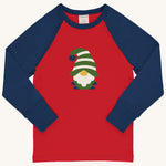 Maxomorra Swedish Santa Raglan Long Sleeve Top on a plain background. 