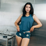 Women wearing the Maxomorra GOTS organic cotton women's tank top vest in solid blue.