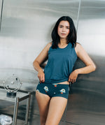 Women wearing the Maxomorra GOTS organic cotton women's tank top vest in solid blue.