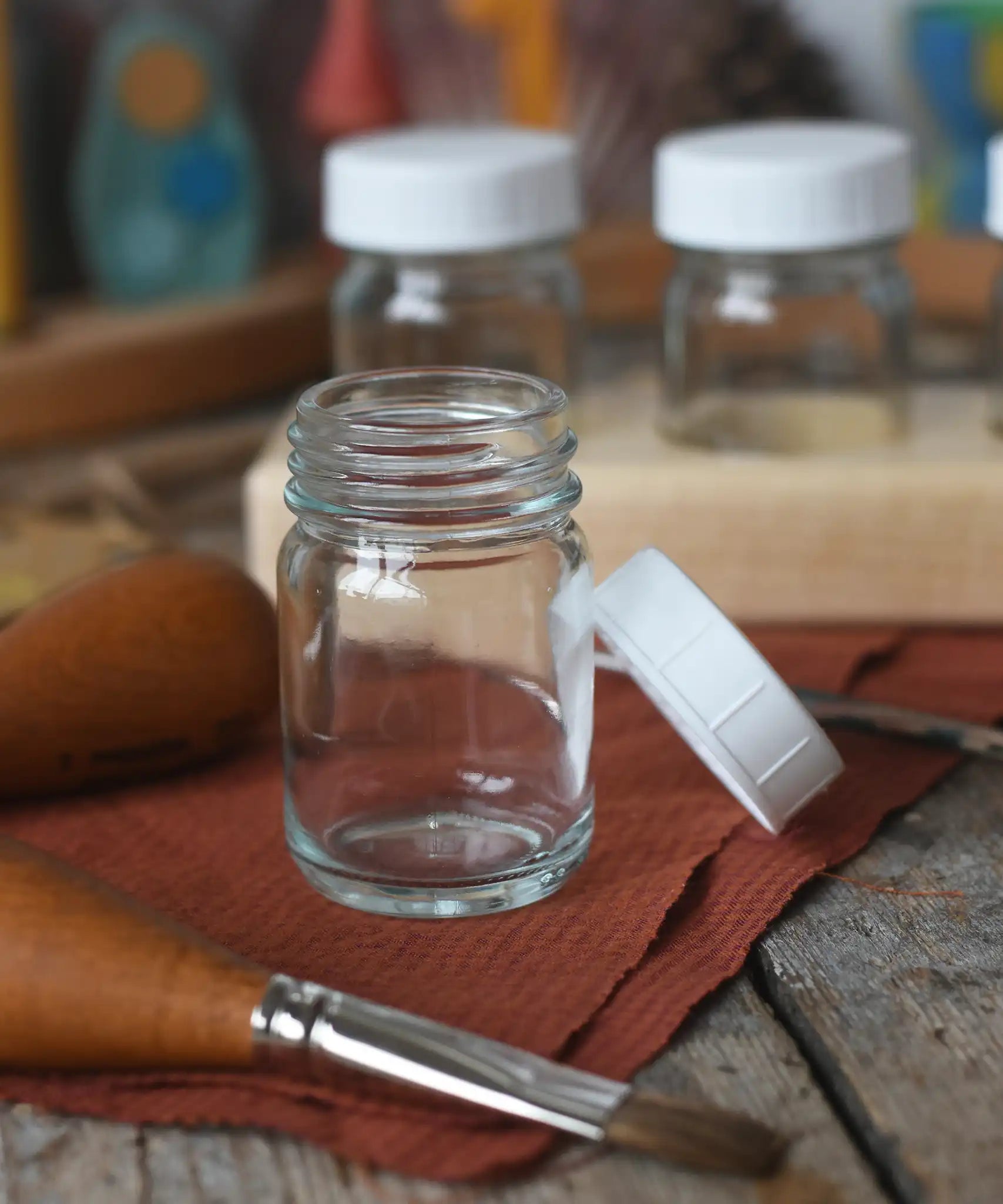 Mercurius 50ml Glass paint jar pot withthe lid taken off. 