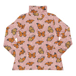 Meyadey adult's organic cotton long sleeve turtle neck top in the Monarch Majesty print on a white background