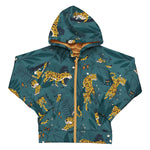 Meyadey kid's organic cotton zip hoodie in the Jaguar Journey print on a white background