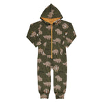 Meyadey children's organic cotton roaming rhino hooded onesie on a white background