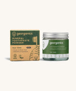  A jar of the tea tree Georganics toothpaste powder with the box