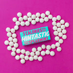 spearmint flavour in bright teal packaging with bright pink and white writing. On a white background