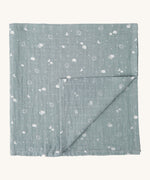 MORI muslin square in blue. 100% organic cotton muslin with cute little prints of clouds and creatures in white