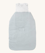 MORI baby sleeping bag in 1.5 TOG. A jersey style baby organic cotton and bamboo sleeping bag in blue and white stripe design. Features a small pocket on the front and popper fasteners on the shoulders for easy fitting.