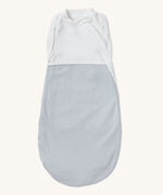 MORI baby swaddle bag. 100% organic bamboo and cotton swaddle in blue and white stripes. Features poppers by the arms and neck for easy fitting.