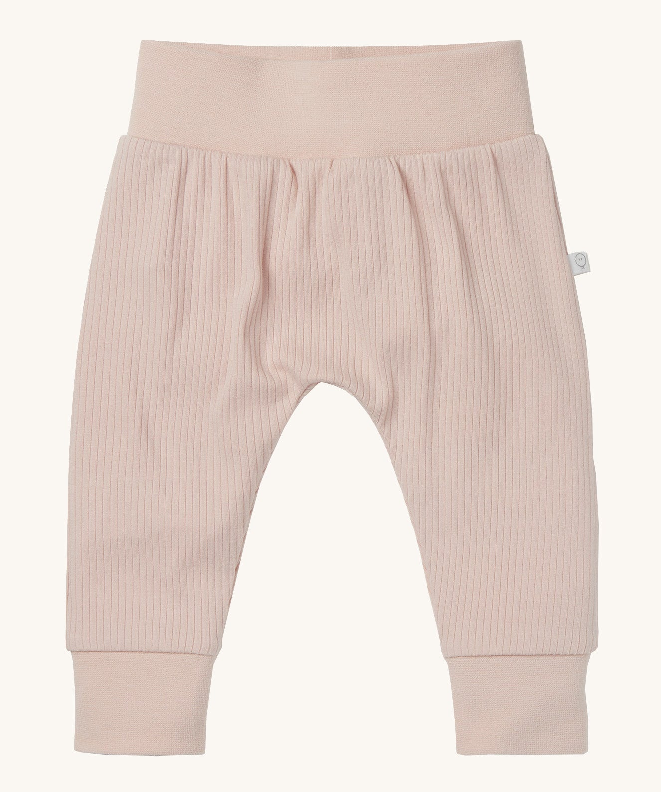 MORI leggings in blush. A light pink ribbed style leggings made from bamboo and organic cotton. Features an elasticated waist and leg cuff for a comfortable fit.