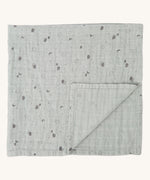 MORI muslin square in grey. 100% organic cotton muslin with cute little prints of clouds and creatures in dark grey
