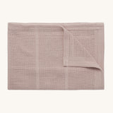 MORI cellular blanket in rose. A 100% organic fabric baby blanket in a light pink colour with air hole to keep cool and warm on colder days. 