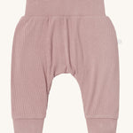 MORI leggings in rose. A ribbed style leggings made from bamboo and organic cotton. Features an elasticated waist and leg cuff for a comfortable fit.
