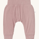 MORI leggings in rose. A ribbed style leggings made from bamboo and organic cotton. Features an elasticated waist and leg cuff for a comfortable fit.