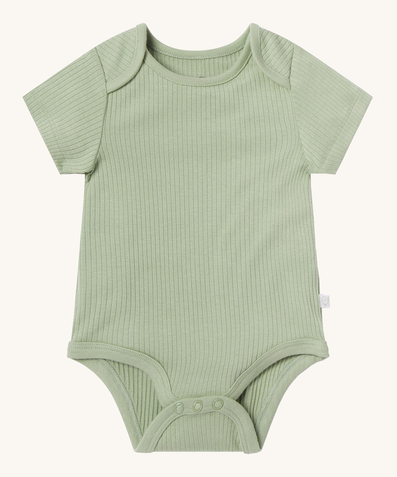 MORI short sleeve body suit in sage green. A ribbed style bodysuit made from bamboo and organic cotton. Features 3 poppers at the crotch for easy fitting