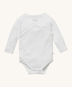 MORI baby kimono bodysuit. 100% organic cotton wrap-style front kimono in white. Features poppers at the crotch for easy fitting