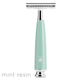 Muhle mint stainless steel reusable safety razor on a white background