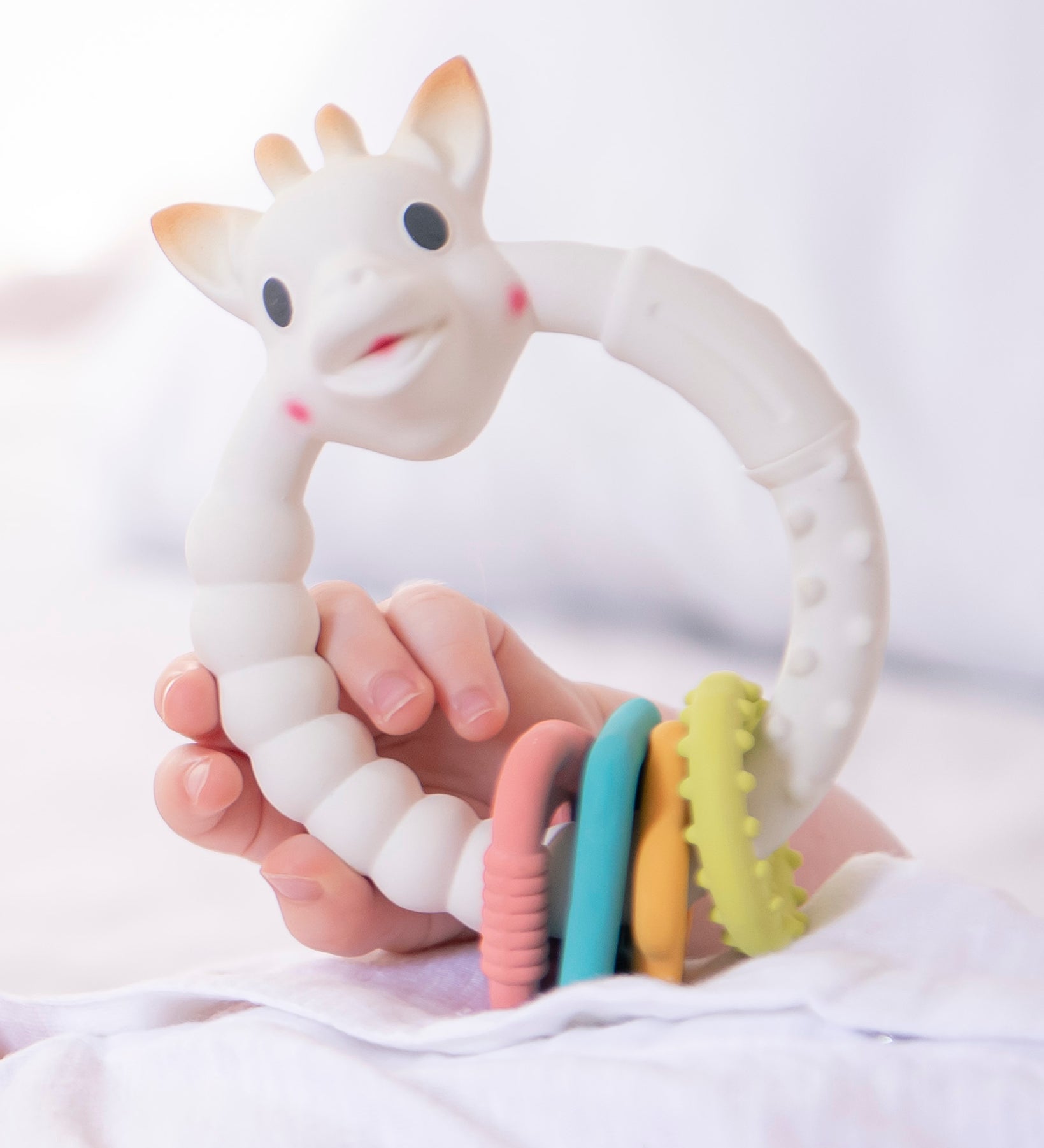  multi textured white teething ring