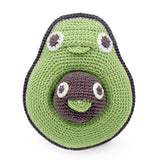 Front of the Myum eco-friendly organic cotton avocado pull string music toy on a white background