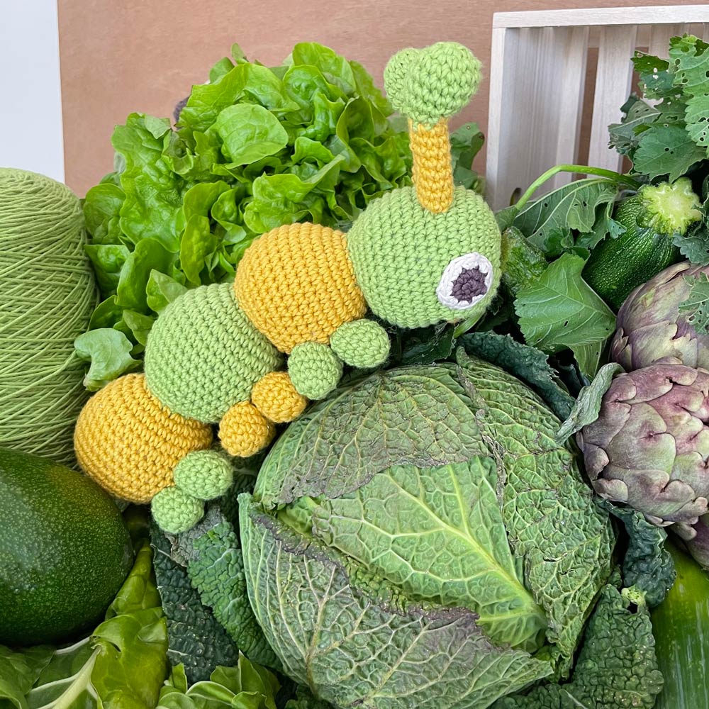 MyuM Chiara Green Caterpillar Vibrating Crochet Baby Sensory Toy Babipur MyuM Chiara Green Caterpillar Vibrating Crochet Baby Sensory Toy Babipur