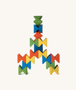 Creative geometric pattern built from Naef Spiel Mini coloured wooden cubes. Precision handcrafted German wooden stacking toy and puzzle for all ages.