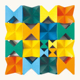 Naef spiel special 100 year edition spiel block set placed into a square shape. Tribute to Kurt Naef on the 100th anniversary of the founder's birth featuring a 60's inspired colour pallete. 