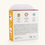 Ingredients list on the back of the Namaki Halloween face painting kit with four face paints, brush and a sheet of tattoos.