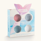 Namaki mermaid face painting kit with four face paints, brush and a sheet of tattoos.