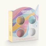 Namaki unicorn face painting kit with four face paints, brush and a sheet of tattoos.