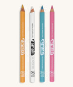 Namaki fairytale face painting slim pencils set. Comes in 4 different colours, yellow, white, light blue and light pink. Features the brand name on the side of the pencil