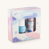 Namaki Hummingbird Trio Children's beauty Gift Set. The set contains a blue coloured nail polish, a sheet of tatoos and a lip gloss. Namaki have a range of natural and organic face paint sets and makeup for kids available at Babipur. 