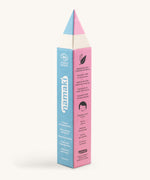 A front view packaging for the Namaki fairytale slim pencil set. Showing the front detail and shaped as a pencil in light blue and pink. Features the brand name on the side