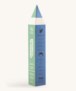 A front view packaging for the Namaki vidid colurs slim pencil set. Showing the front detail and shaped as a pencil in green and blue Features the brand name on the side