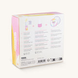 The back of the Namaki Swallow Trio Children's beauty Gift Set box showing the contents of the box. The set contains a pink coloured nail polish, a compact mirror and a vanilla lip balm. Namaki have a range of natural and organic face paint sets and makeup for kids available at Babipur. 