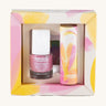 Namaki Swallow Trio Children's beauty Gift Set. The set contains a pink coloured nail polish, a compact mirror and a vanilla lip balm. Namaki have a range of natural and organic face paint sets and makeup for kids available at Babipur. 