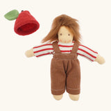 Nanchen apple child Waldorf doll Anna with her apple shaped hat removed.