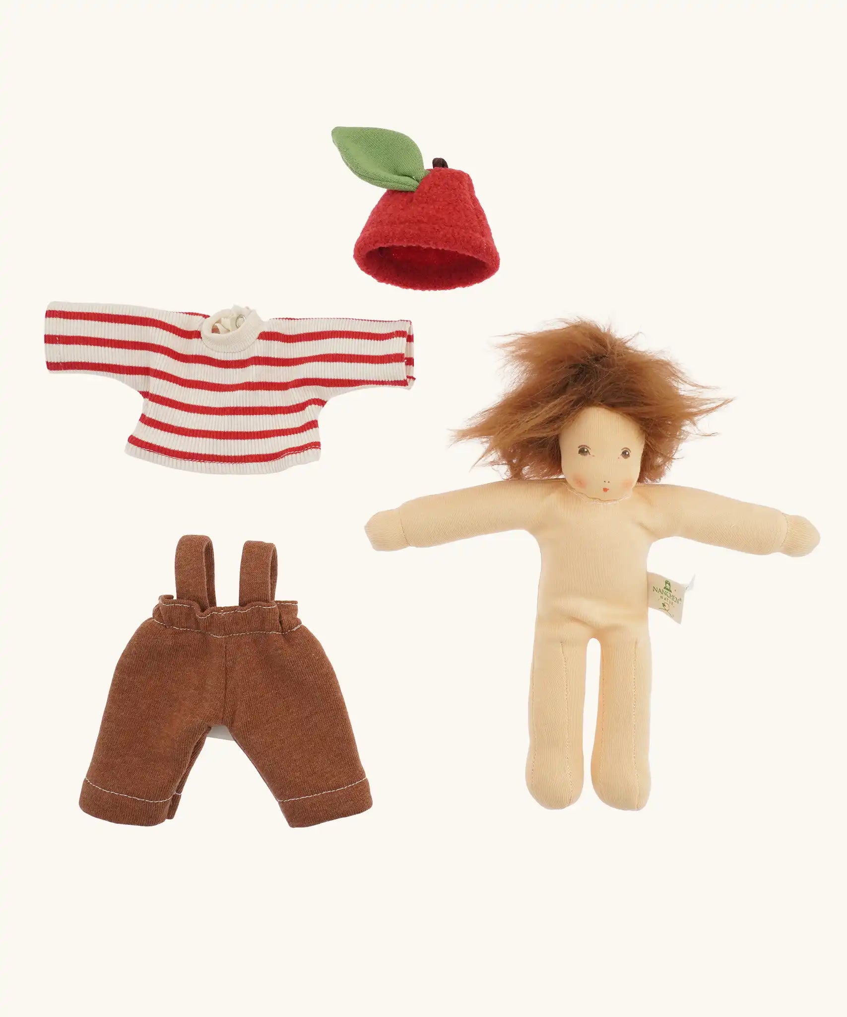Nanchen apple child Waldorf doll Anna with her outfit and hat removed.
